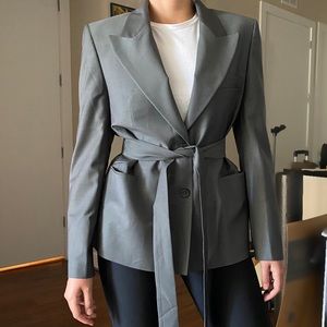grey belted blazer